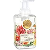 Michel Design Works Foaming Hand Soap 17.8oz, Dahlias Scent and Design, Shea Butter and Aloe Vera Blend, Beautiful Square Container with Pump, Pink