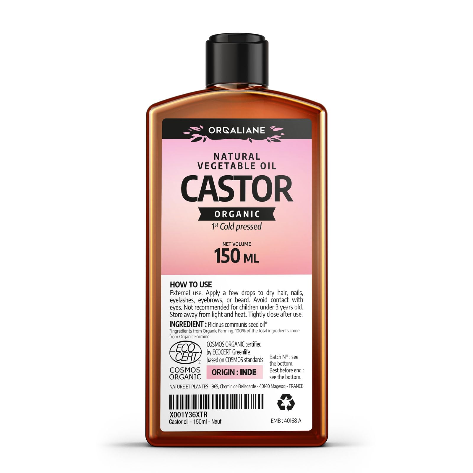Castor Oil 150 ml - 100% organic- 1 st Cold pressed - Orgaliane