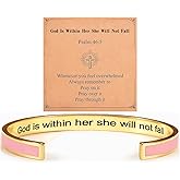 LIU JUN God Is Within Her She Will Not Fall Motivational Bracelets For Women, Stainless Steel With Hidden Message Colorful Engraved Cuff Bracelet Inspirational Gifts Jewelry