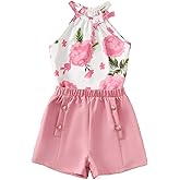 YOURUIKEY Cute Clothes for Girls Summer Outfits Kids Rose Crop Top Pockets Shorts Tween Girls Hawaiian Clothing Set Size 8-12