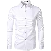 ZEROYAA Mens Slim Fit Long Sleeve Tuxedo Dress Shirts/Prom Performing Shirts
