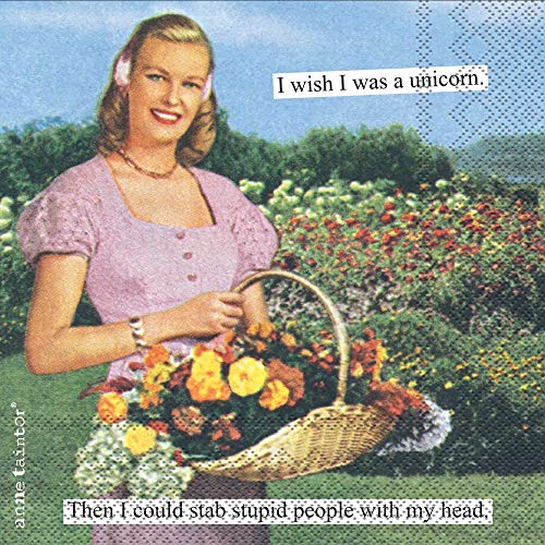 Boston International Anne Taintor 20-Count Disposable 3-Ply Retro Cocktail Paper Party Napkins, 5" x 5", Unicorn at Amazon