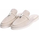 XOBZJH Designer Women's Mules Flat Heel - Suede Leather Flats with Tassel Detail, Comfortable Slip-On Backless Loafers,Casual & Work Shoes