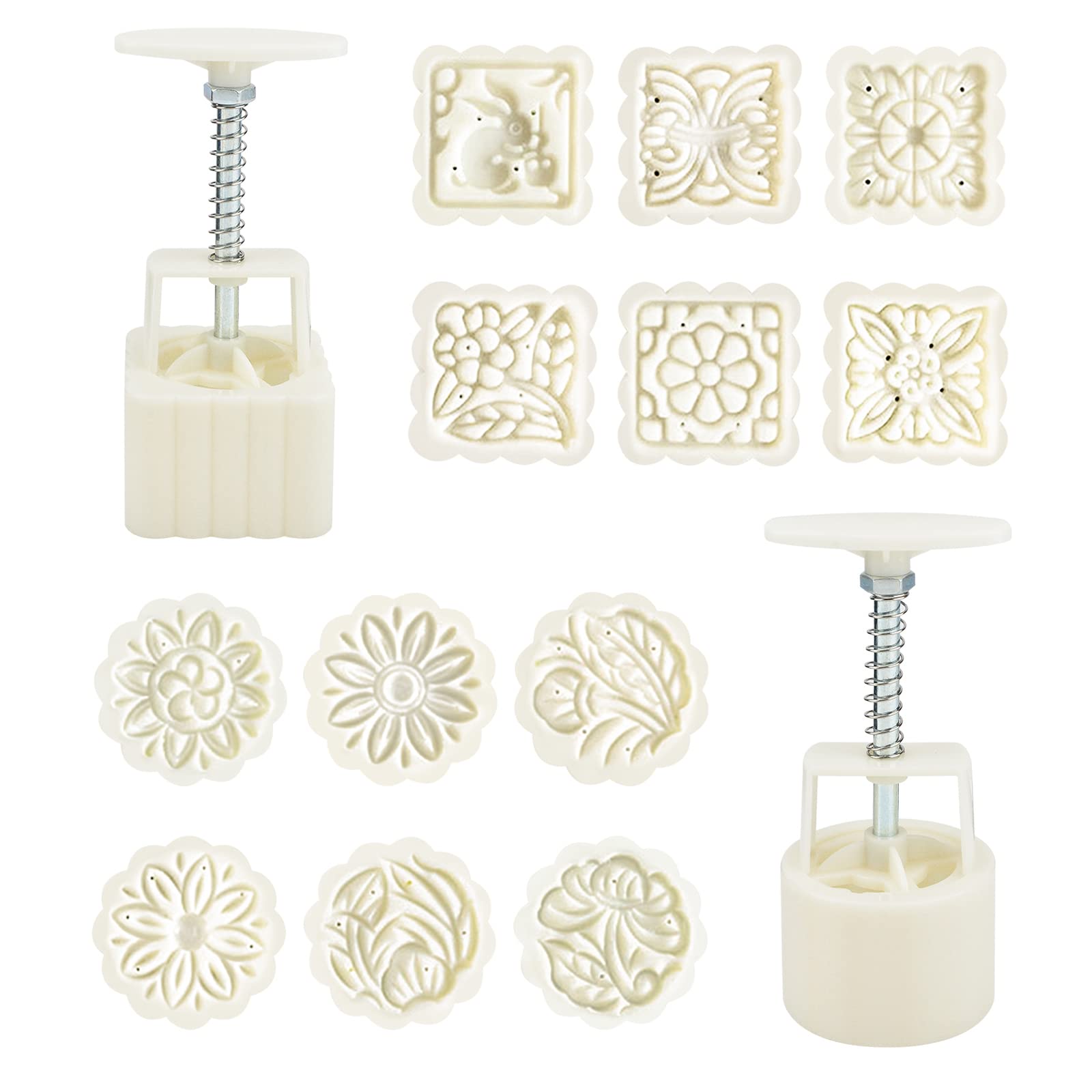 CRAFFANCY Plastic Decorative Mould, 2 Sets of 50 Grams Hand Pressure Tools with Stamps Handicraft Press Mould for DIY Models, Handmade Mooncake Decoration