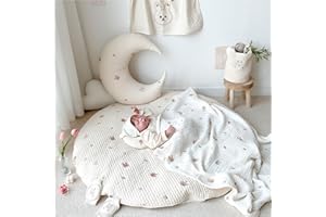 Poowe Nursery Kids Rug Creeping Crawling Mat Koala Baby Rug Childrens Floor Area Rug Mat 100% Cotton Baby Crawling Mat Round Infants School Carpet Decor, 33.5" Round-Rabbit