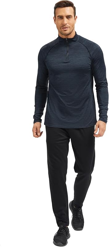 Haut à Manches Longues pour Homme, avec Demi-Zip et Col Montant, Sweat pour la Course, la Randonnée, la Salle de Sport, Décontracté, Noir Bleu, XXL — photo 3 sur 6