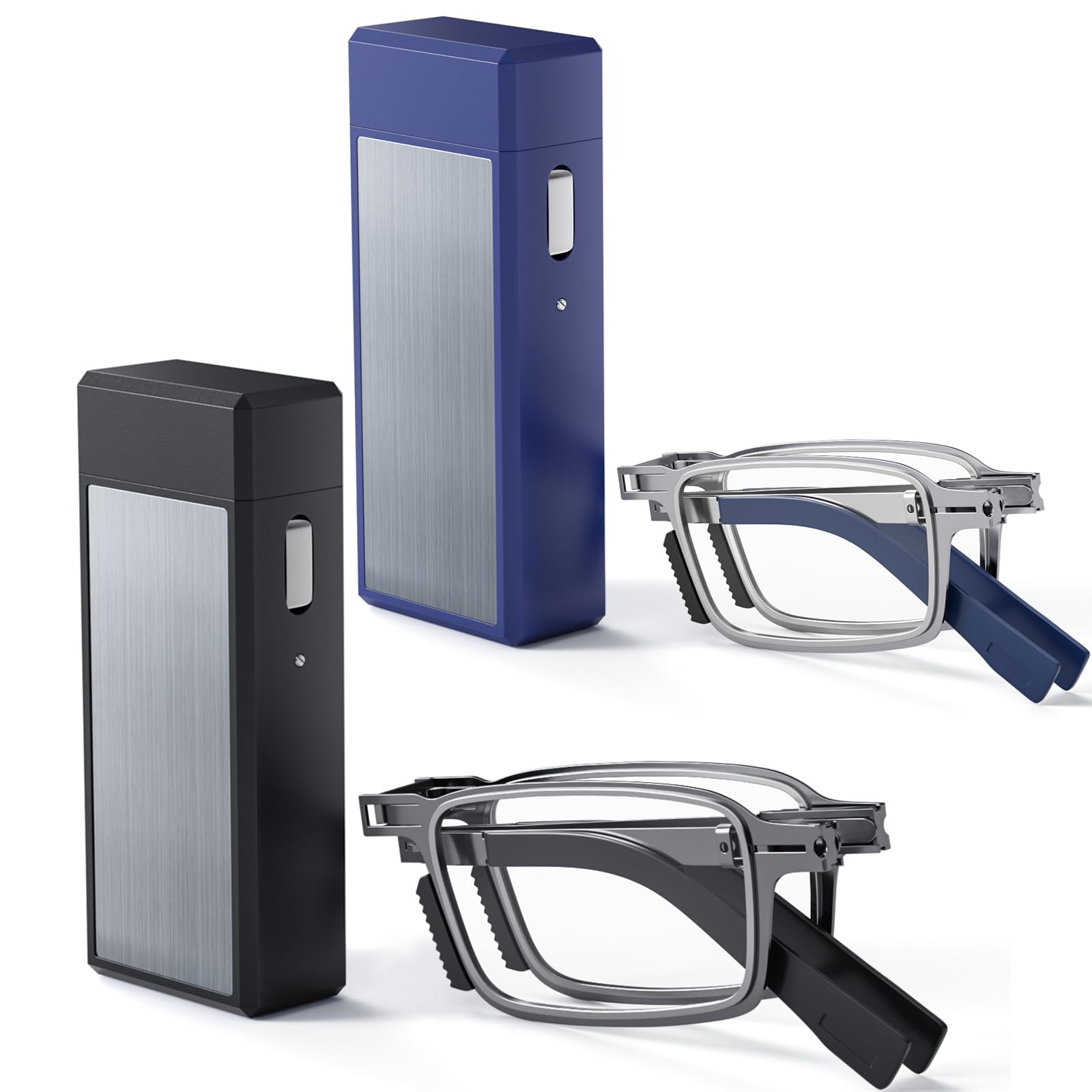 Photo 1 of 2 Pack Upgraded Durable Ultra Thin and Lightweight Folding Reading Glasses for Men Women, Blue Light Blocking Compact Computer Foldable Readers, Pocket Portable Sturdy Frame Black & Blue 1.75x