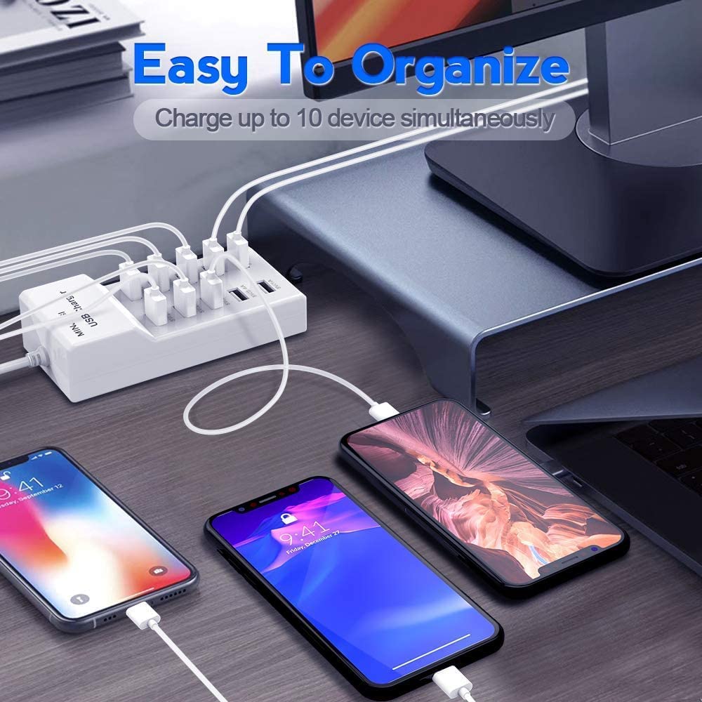 USB Charging Stations 50w10A 10 Ports Multiple Charging Block/Power USB Strip for iPhone Android Smartphone Tablet Smart Watch AirPods Samsung and Multiple Charger Plug…