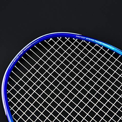 WHIZZ 2 PCS 100% Graphite Badminton Racket Set, Frame/String Protection Design, Large Badminton Bag / 2 Grip Tapes Included (Blue/Pink)