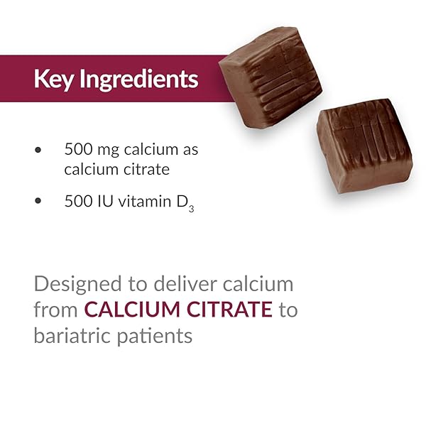 BARIATRIC ADVANTAGE CALCIUM CITRATE CHEWY BITES 500 MG – HIGHLY ABSORBABLE & DIGESTIBLE – VITAMIN D3 – EASILY CHEWABLE CALCIUM SUPPLEMENT – CHOCOLATE FLAVOR – 90 COUNT