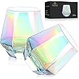 DIEWEISIMI Wine Glasses Set of 2, Diamond Stemless Wine Glasses - Iridescent Glassware