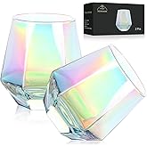 DIEWEISIMI Wine Glasses Set of 2, Diamond Stemless Wine Glasses - Iridescent Glassware