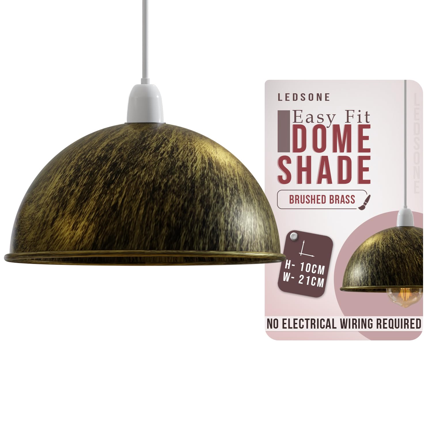 LEDSONE Modern Dome Pendant Lamp Shade – 21cm Industrial Metal Ceiling Light Shade Easy Fit for Kitchen, Bedroom, Living Room, Dining Room, Hallway, Restaurant and Café