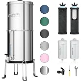 Purewell 7-Stage 0.01&mu;m Ultra-Filtration Alkaline Water Filter System with 4 Filters, Metal Water Level Spigot and Stand, 304 Stainless Steel, Reduce Fluoride &amp; Chlorine, pH 8-9, 2.25G, PW-OB-FT