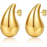 BG&WLing Gold Teardrop Earrings for Women 18K Gold Plated 925 Sterling Silver Post Chunky Hoop Earring Lightweight Drop Earrings Designer Dupe Earrings
