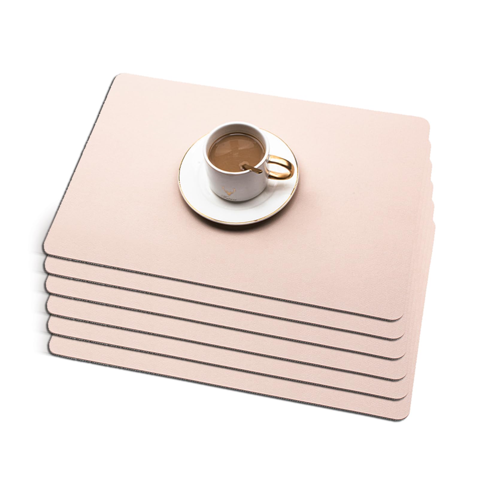 Soulnioi Placemats Set of 6, PU Leather Table Mats Heat Resistant Anti-Slip Place Mats Double-sided Washable Plate Mats for Kitchen Dining Table Restaurant Home Decor - Pink