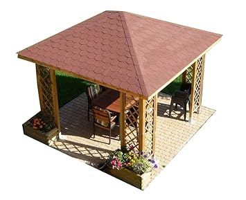 Stan-Wood GARTENLAUBE HOLZPAVILLON PAVILLON MIT HOLZDACH 3m x 3m (Außenmaß 3.45m) Pfostenstärke: 7 x 7 cm ! HÖHE QUALITÄT