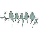 SOFFEE DESIGN Vintage Metal Wall Mounted Coat Rack with 3 Hooks, Birds on Tree Branch Hanger Key Holder Wall Organizer for Hats, Towels, Clothes, Scarves, Jewelry Wall Decoration - Green