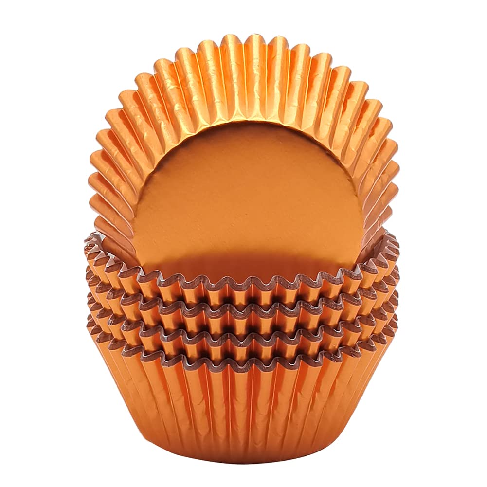 Mombake Standard Orange Foil Cupcake Cases Liners Muffin Baking Cups for Party and More, 100-Count