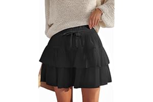JEKAOYI Shorts for Women Ruffled Tiered Pleated Mini Skirts Boho High Waist Flowy Comfy Tennis Golf Skorts
