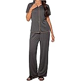 SHENHE Women's Pajama Set Short Sleeve Sleepwear 2 Piece Button Down Pjs Long Pants Loungewear