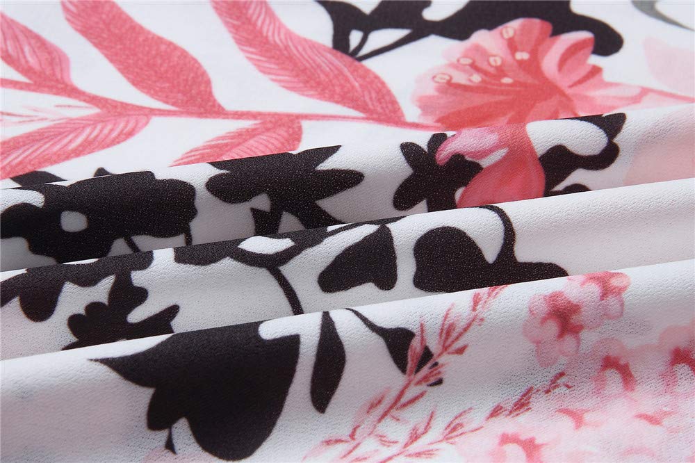 LitBud Womens Summer Dresses for Women Ladies Short Sleeve Casual Work Party Belted Shift Midi Tunic Dress Floral White Plus Size 12 14 XXL