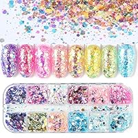 VOLODIA 12 Grids Holographic Nail Glitter Powder Irregular Round Hexagon Flakes UV Gel Polish Spangles Shiny DIY Nail Art Decor