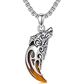 PELOVNY Wolf Necklace Sterling Silver Tiger Eye/Obsidian/Therian Wolf Teeth Pendant Jewelry for Men, Women & Gifts