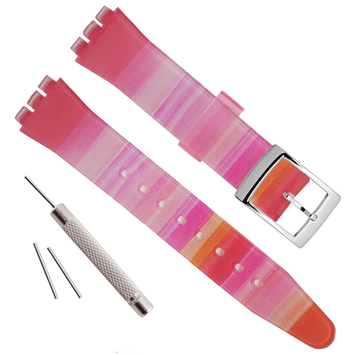 Silver Plated Stainless Steel Buckle Waterproof Silicone Rubber Watch Strap Watch Band (17mm, Gradient Red)