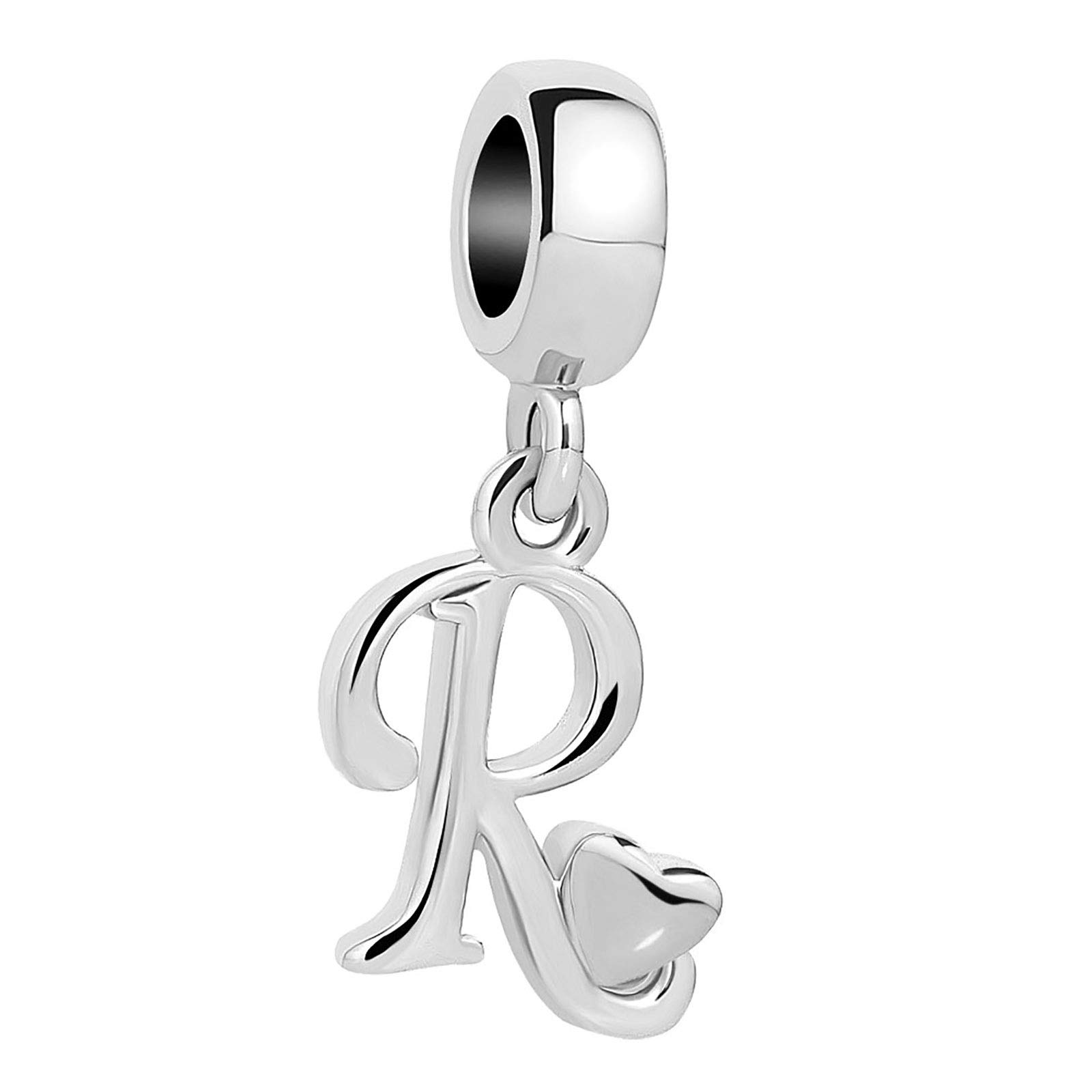 KunBead Jewelry Letter R Initial Charms Dangle Alphabet Heart Beads for Charm Bracelet for Women Girls