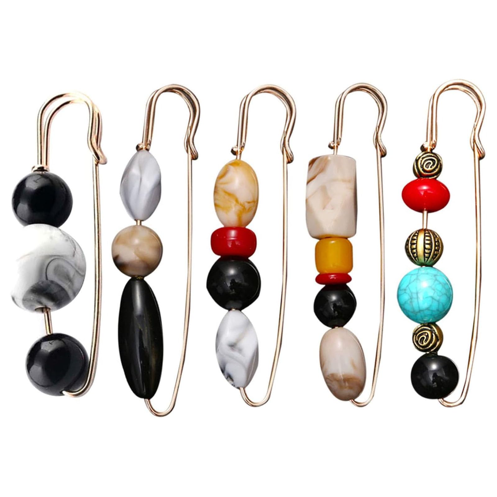 Jiazhishun 5Pcs Multicolor Retro Faux Pearl Brooch Pin for Decoration Accessories