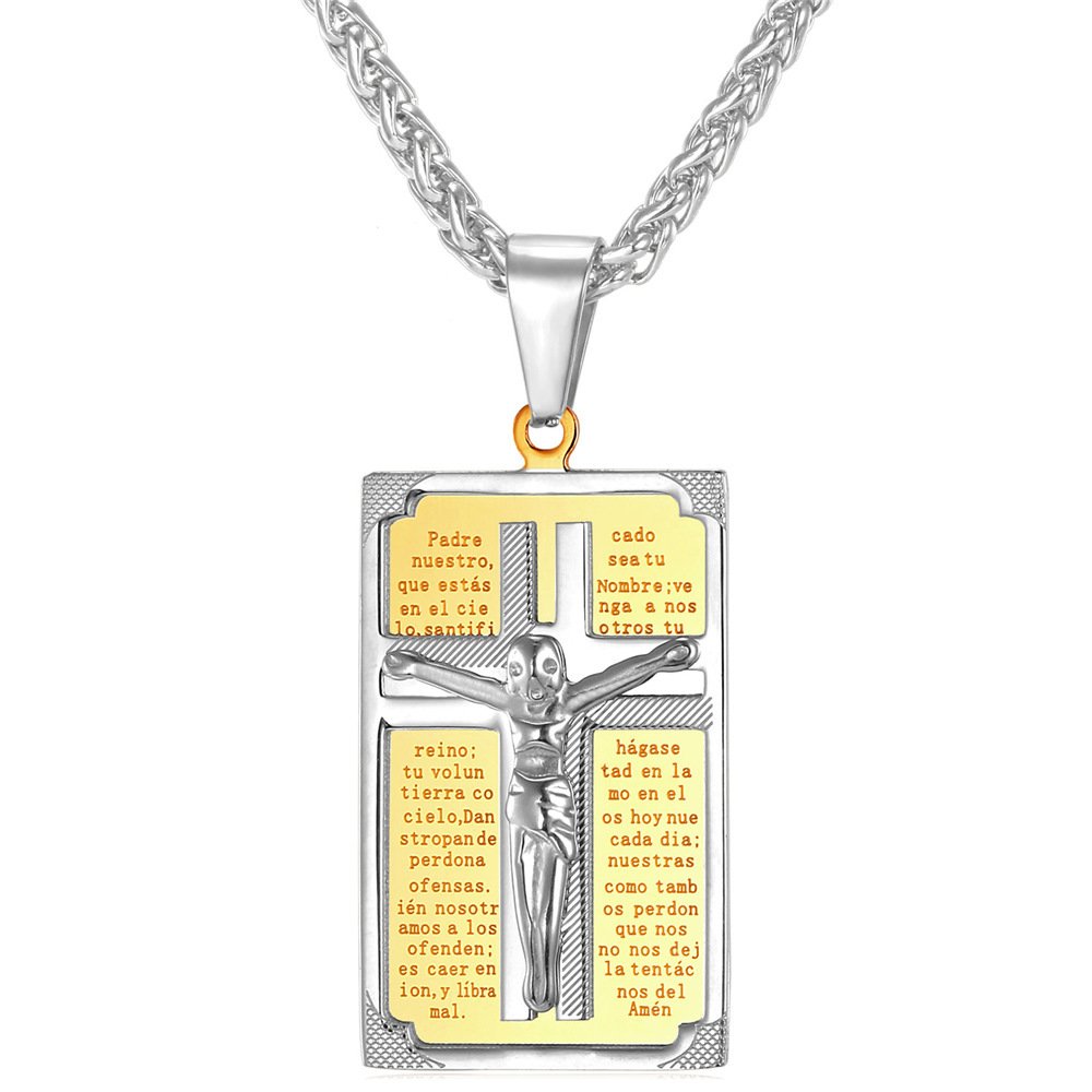 Boys Girls Crucifix Cross Necklace Platinum/Stainless/18K Gold Plated Polished/Vintage/CZ/St Benedict Medal Cross Crucifix Pendant with Chain