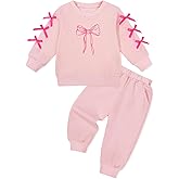 Adarl Toddler Girls Clothes Fall Outfits Set 2Pcs Bow Ribbon Printed Long Sleeve Sweatshirt Top Pants for 18-24M 2 3 4 5 6T