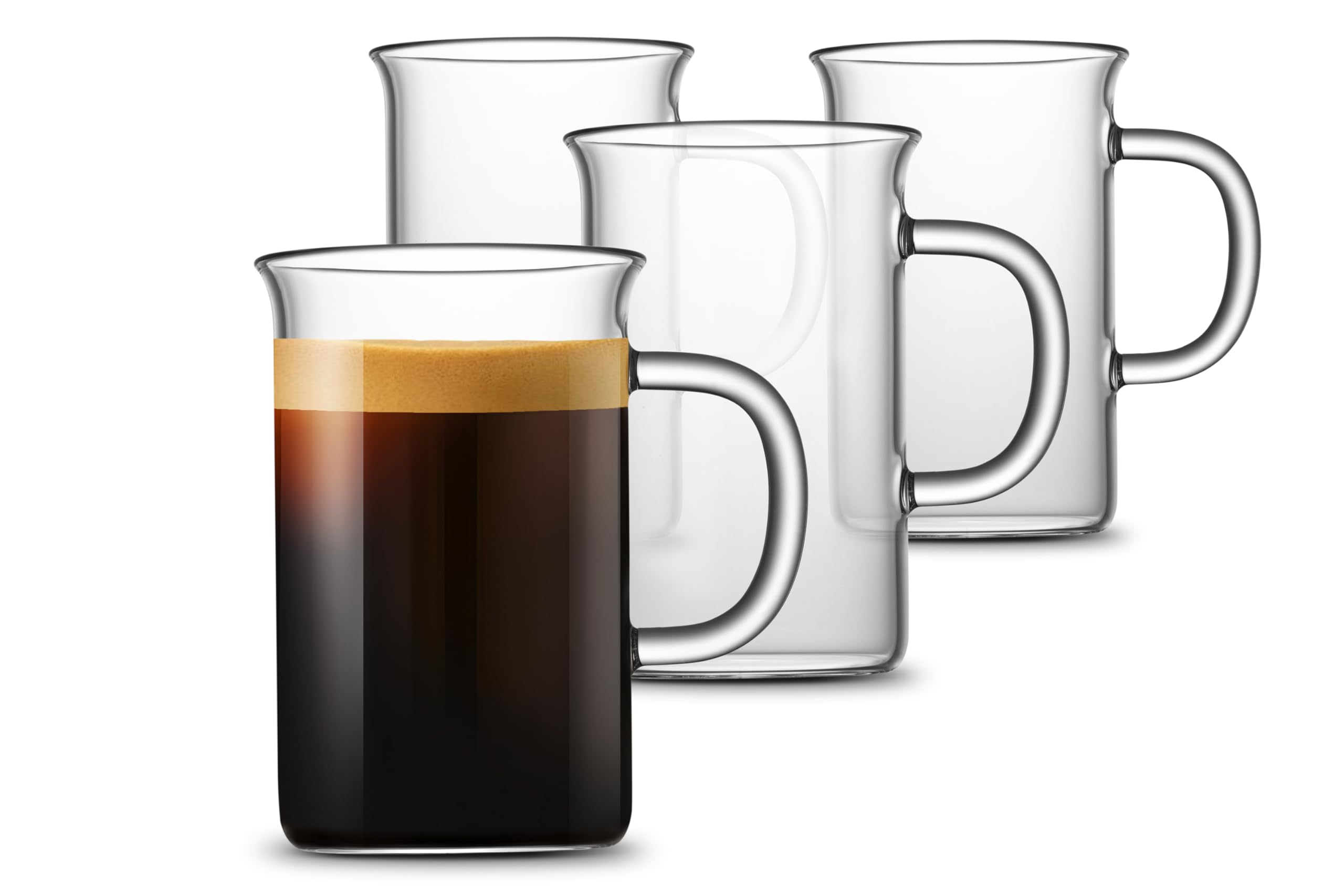 LUXU Glass Cups(Set of 4)-370 ml,Glass Coffee Mugs,Tea Cups,Clear Coffee Cup for Cappuccino,Latte,Espresso,Lead-Free Drinking Glasses Great for Juice,Water,Beer,Milk Hot and Cold Drinks