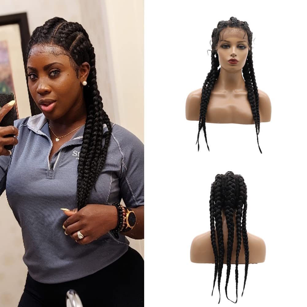 AFBeauty Lace Front Braided Wig Handmade Black 5 Braided Synthetic Black Afro Braiding Hair Heat Resistant Fiber Box Braids for Women Makeup Party