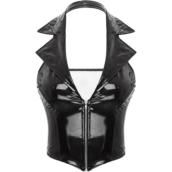 Amazon.com: Shinsto Women's Glossy PVC Leather Halter Neck