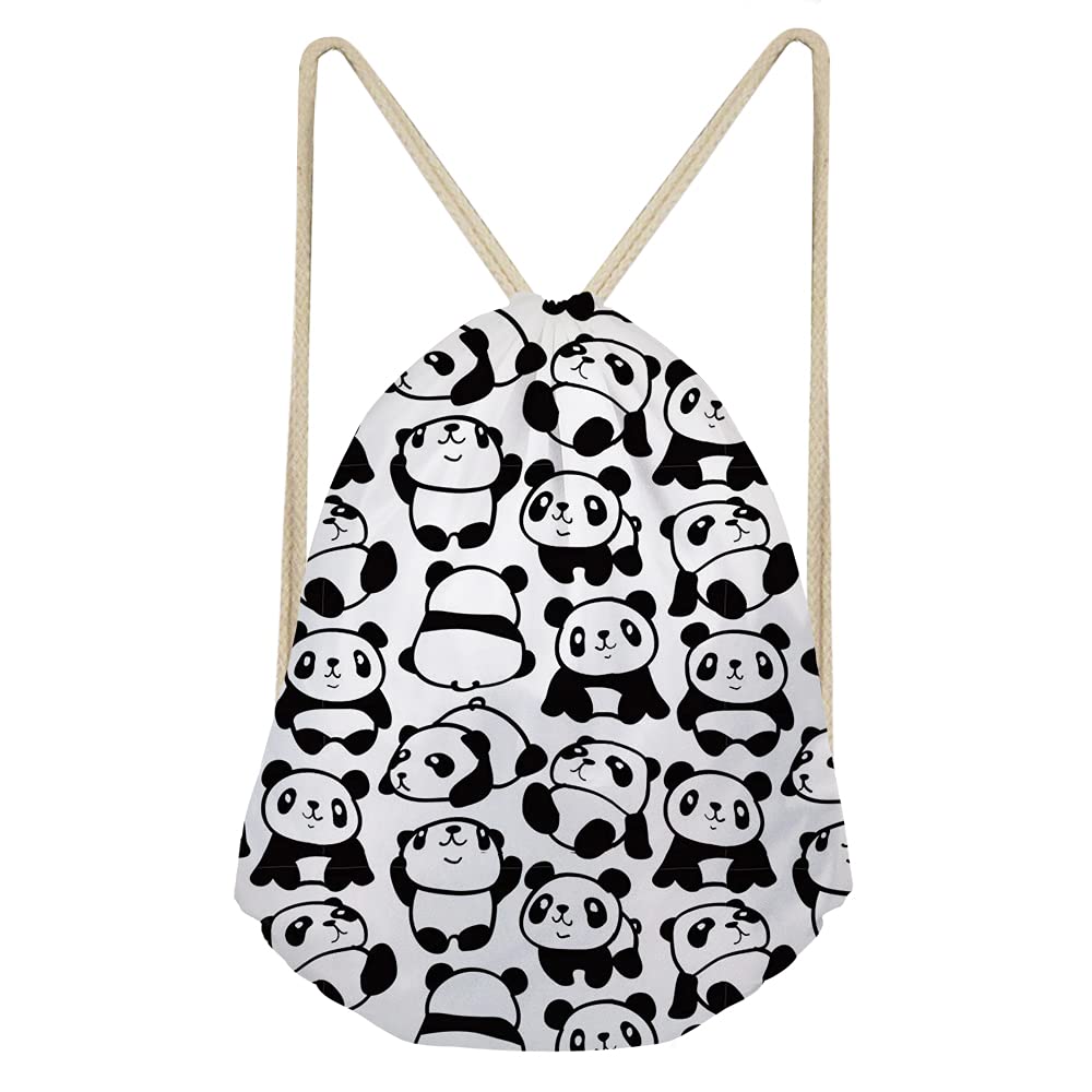 Jeiento Cute Panda Print Drawstring Backpack Gym Sack Lightweight Sport Sackpack Outdoor Cinch Shoulder Dance Bag Kids White