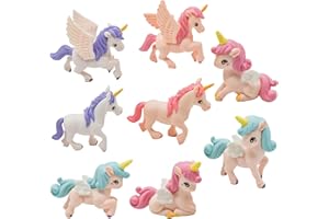 Pinenjoy 8Pcs Mini Flying Horse Unicorn Figurine Miniature Resin Unicorns Cake Toppers Fairy Garden Accessories for DIY Moss Landscape Dollhouse Birthday Party Decorations