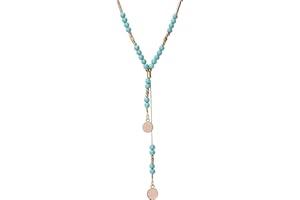 MINACHI Bohemian Created Turquoise Necklace for Women, Vintage Boho Gold Plated Chain Created Turquoise Bead Y Necklace, Boho Jewelry Gift for Women