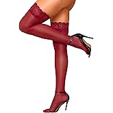 RSLOVE Women's Lace Top Thigh High Sheer Stockings Antiskid Silicone Ultra Shimmery Pantyhose