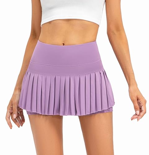 Raroauf Womens Pleated Tennis Skirts with Shorts High Waisted Mini