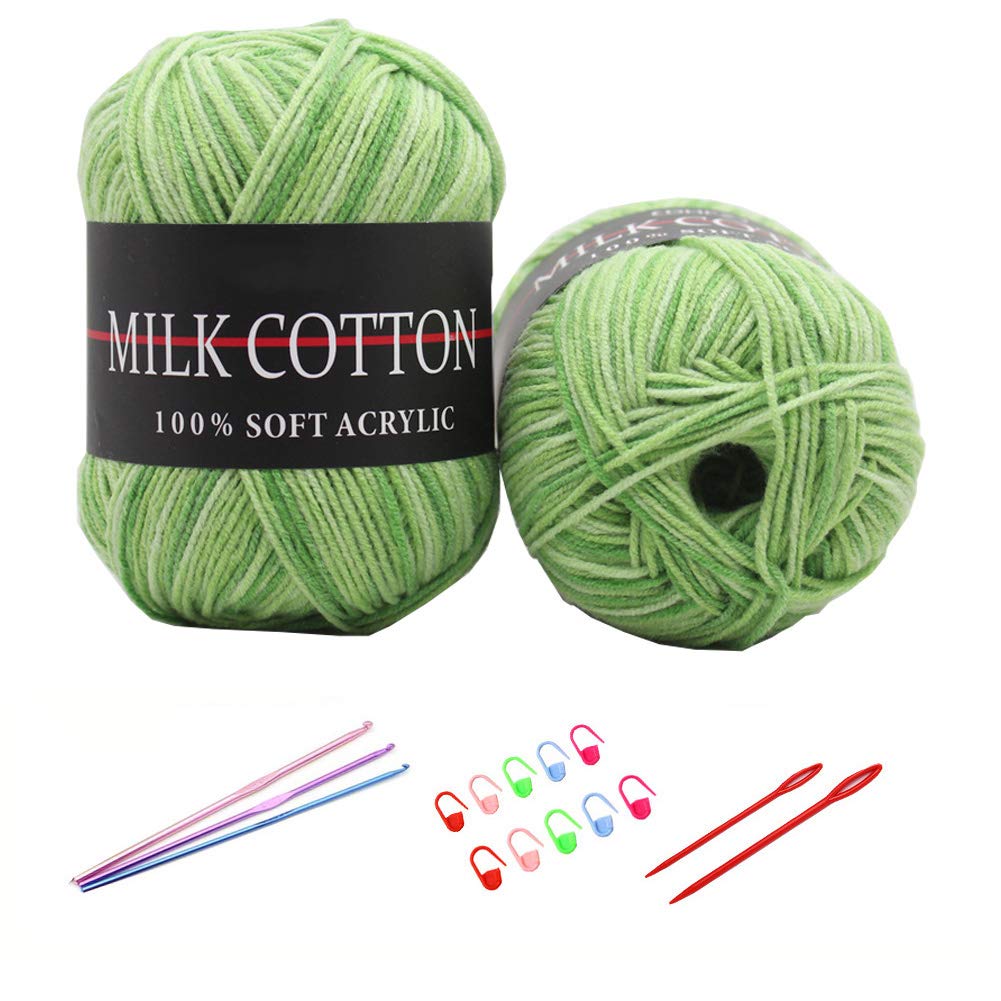 6X 50g Knitting Rainbow Wool Yarn Balls Colorful Hand Crochet Knitting Double Acrylic Yarn Set, 23 Colors, with 3 Crochet Hooks, 2 Needles, 10 Crochet Locking Stitch Markers (03)