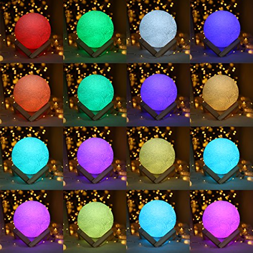 Moon Lamp, ALOVECO 3D Printed 16 Colors RGB Moon Light with Remote Control, Dimmable USB Rechargeable LED Lunar Moon Night Light with Stand for Kids Women Lover Birthday Gift (16 Colors with Remote)