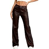 OYOANGLE Women's Leather Pants Y2K PU High Waist Wide Leg Pants Concert Pocket Straight Going Out Trousers