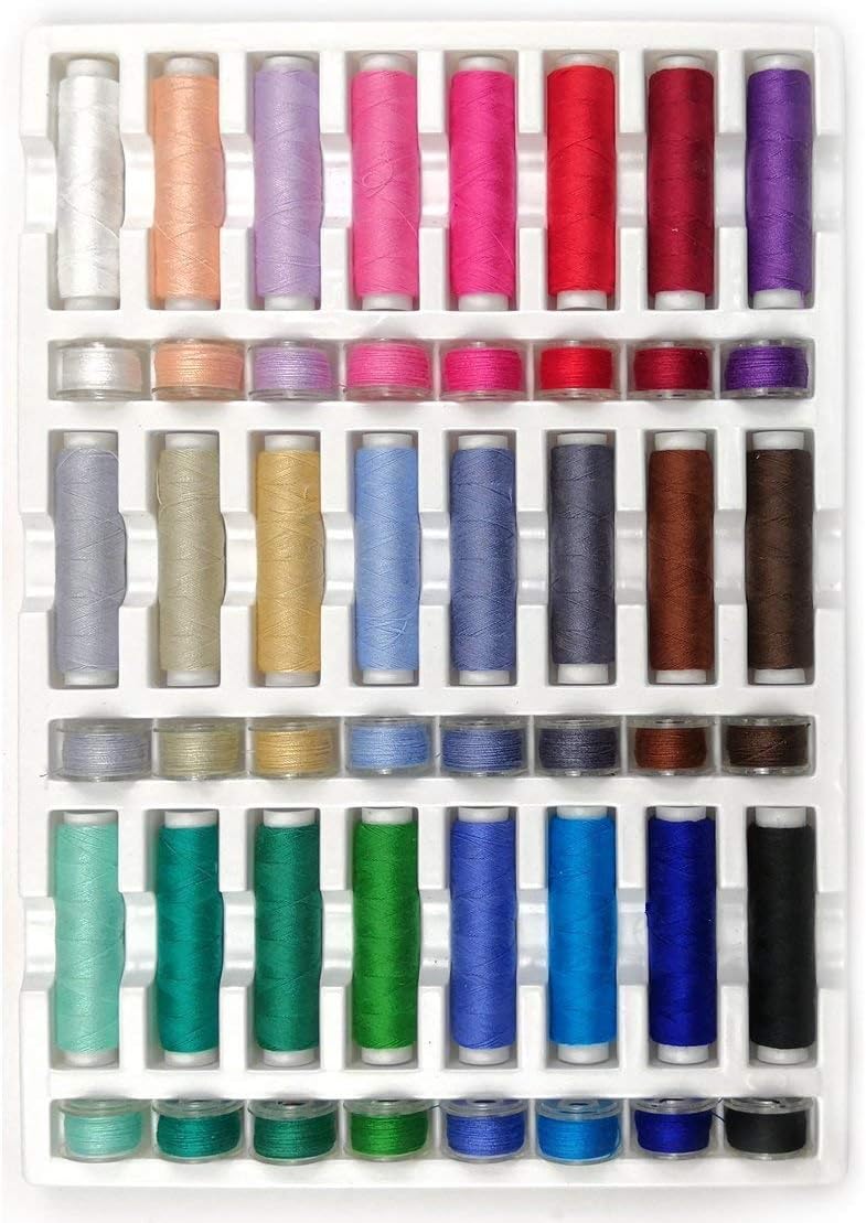 40WT100% Cotton 24 Assorted Thread Spools&24 Plastic Matching Sewing Thread Needles Set Machine Bobbins, for Brother Babylock Janome Kenmore Singer