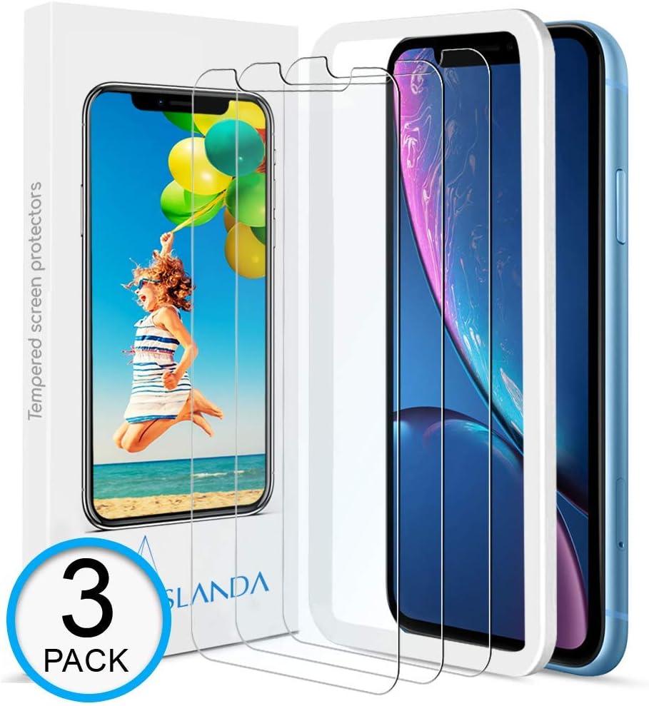 iPhone XR Screen Protector 6.1 inch ( 3 pack, Clear ) Aslanda iPhone XR Tempered Glass Screen protector, 9H hardness 99.9% transparency iPhone XR Screen Protector 2018