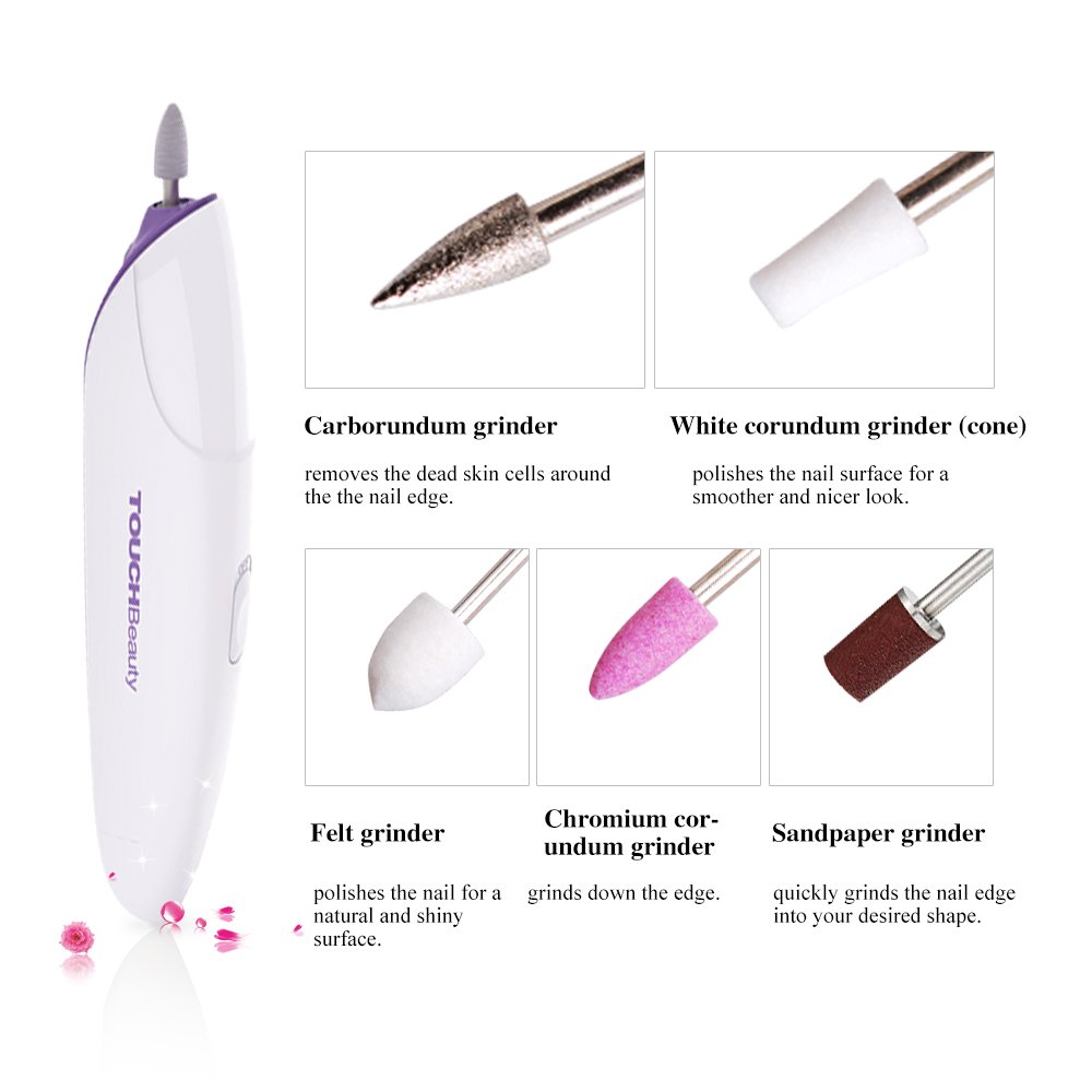TOUCHBeauty Manicure Pedicure System Professional Nail File Drill Buffer set, Acrylic Nail Tools with LED Light, 5 Attachments Purple TB-1333