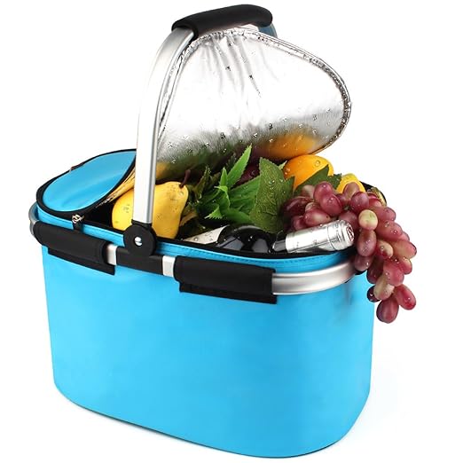 YONOVO 22 L Folding Picnic Basket Insulated Cooler Bag for Family Gathering Camping Travel BBQ (SkyBlue)
