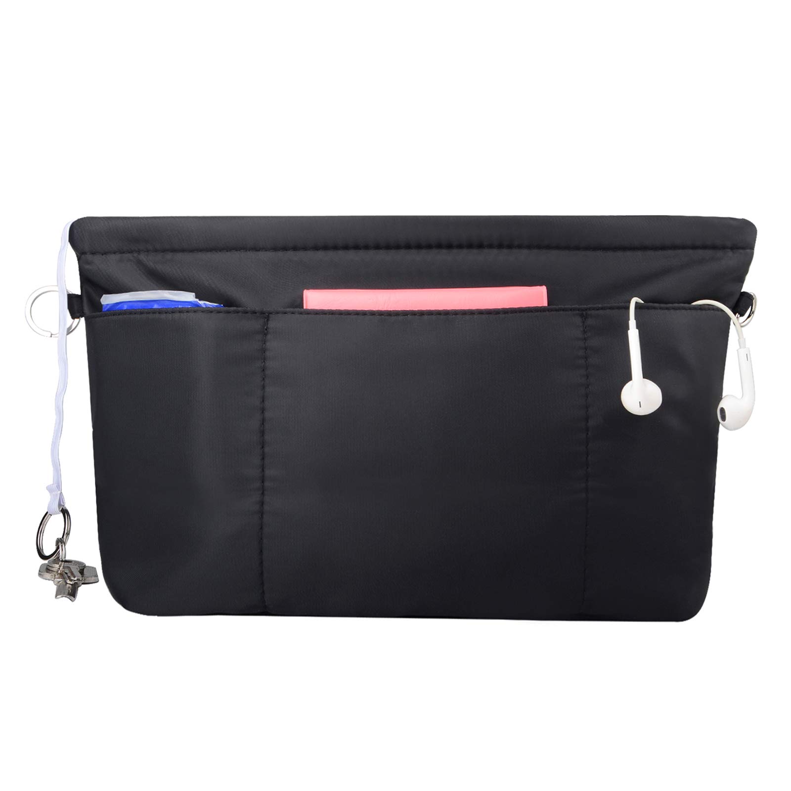 NOTAG Bag Organiser Multi-Pocket Handbag Organiser Insert Waterproof Nylon Cosmetics Bag (M, Black)