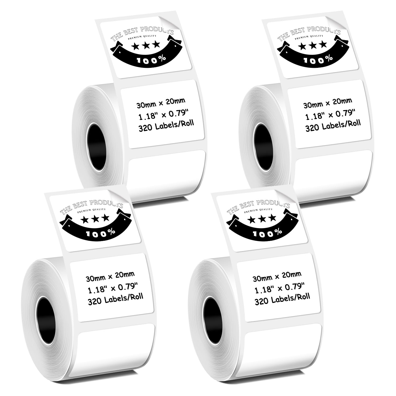 Photo 1 of Thermal Labels Compatible with Phomemo M100/M110/M150/M221/M220/M120/M200/M250 Label Printer,1.18" x 0.79" (30x20mm), 320 Labels/Roll, Black on White,4 Rolls